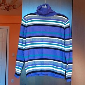 Joseph A. Purple Striped Turtleneck Sweater